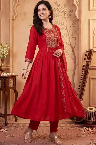 Women Ethnic Motifs Embroidered Regular Thread Work Kurta with Trousers & With Dupatta