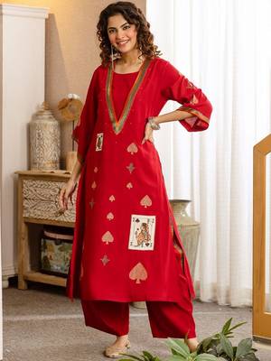 Women Ethnic Motifs Printed Regular Thread Work Kurta with Palazzos 6