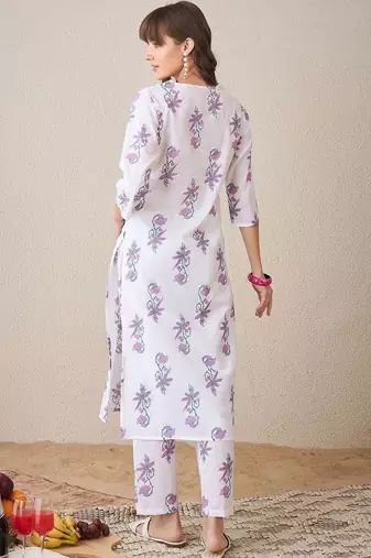 Women Floral Printed Regular Pure Cotton Kurta with Trousers