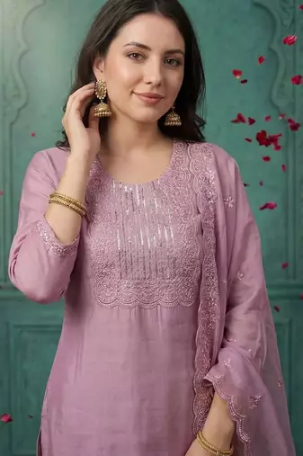 Women Ethnic Motifs Embroidered Regular Thread Work Kurta with Trousers & With Dupatta