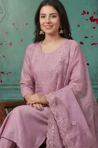 Women Ethnic Motifs Embroidered Regular Thread Work Kurta with Trousers & With Dupatta