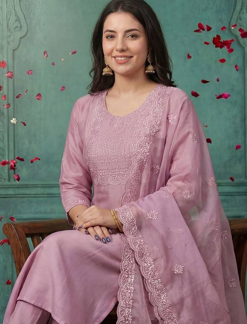 Women Ethnic Motifs Embroidered Regular Thread Work Kurta with Trousers & With Dupatta