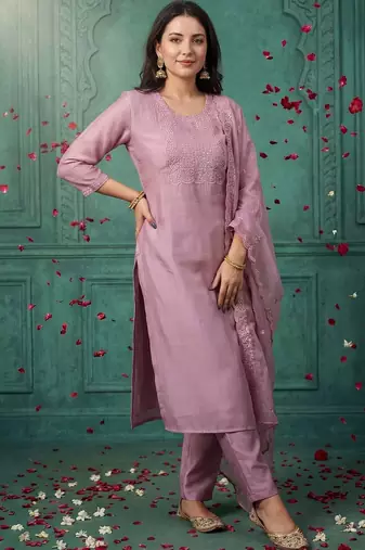 Women Ethnic Motifs Embroidered Regular Thread Work Kurta with Trousers & With Dupatta