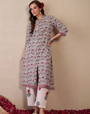Women Floral Printed Regular Pure Cotton Kurta with Trousers 3