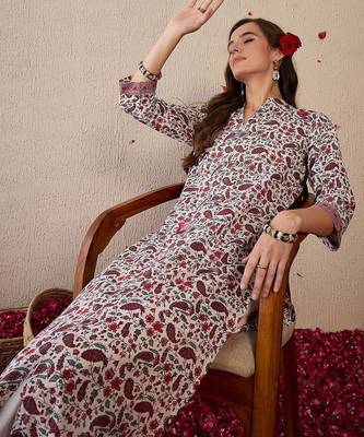 Women Floral Printed Regular Pure Cotton Kurta with Trousers 4