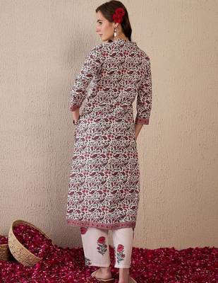 Women Floral Printed Regular Pure Cotton Kurta with Trousers 5