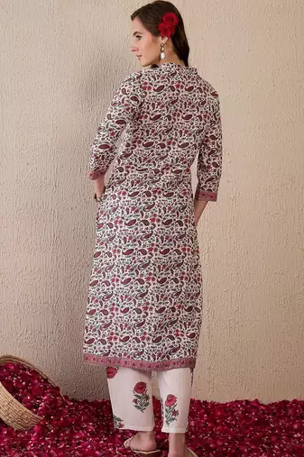 Women Floral Printed Regular Pure Cotton Kurta with Trousers