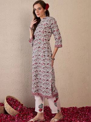 Women Floral Printed Regular Pure Cotton Kurta with Trousers 6