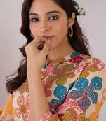 Floral Printed Mandarin Collar Pure Cotton A-Line Kurta With Trouser