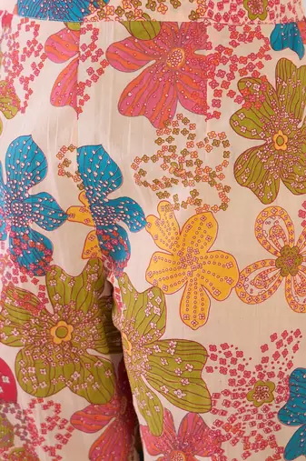 Floral Printed Mandarin Collar Pure Cotton A-Line Kurta With Trouser