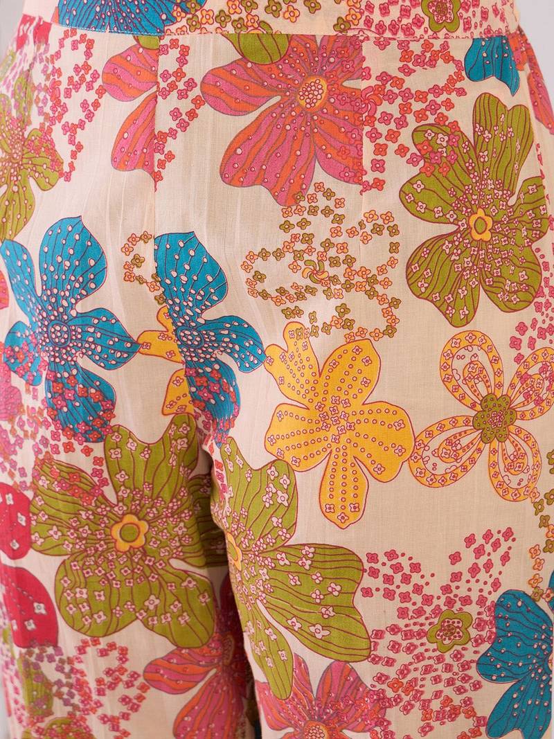 Floral Printed Mandarin Collar Pure Cotton A-Line Kurta With Trouser