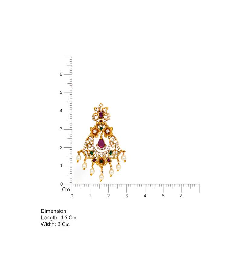 matt gold floral chandbali earrings with ruby green stones & pearl drops   south indian temple jewellery for women