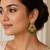 matt gold floral chandbali earrings with green beads, ruby cz stones   south indian temple jewellery for women