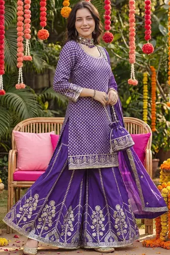 Women Ethnic Motifs Embroidered Regular Sequinned Kurta with Palazzos & With Dupatta
