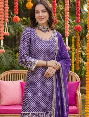 Women Ethnic Motifs Embroidered Regular Sequinned Kurta with Palazzos & With Dupatta 2