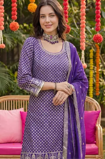 Women Ethnic Motifs Embroidered Regular Sequinned Kurta with Palazzos & With Dupatta