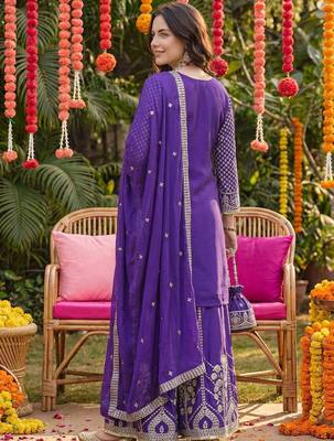 Women Ethnic Motifs Embroidered Regular Sequinned Kurta with Palazzos & With Dupatta 3