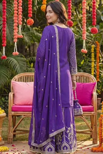 Women Ethnic Motifs Embroidered Regular Sequinned Kurta with Palazzos & With Dupatta