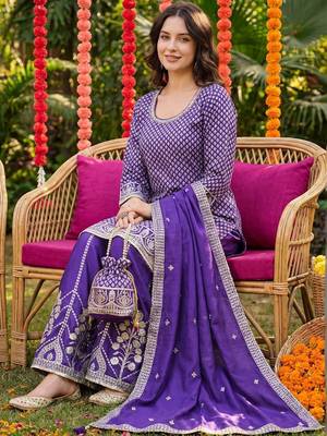 Women Ethnic Motifs Embroidered Regular Sequinned Kurta with Palazzos & With Dupatta 4