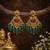 matt gold floral chandbali earrings with green beads, ruby cz stones   south indian temple jewellery for women