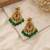matt gold floral chandbali earrings with green beads, ruby cz stones   south indian temple jewellery for women