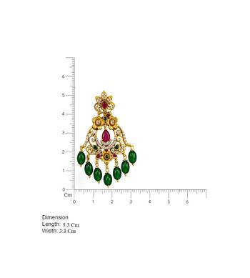 matt gold floral chandbali earrings with green beads, ruby cz stones   south indian temple jewellery for women 4