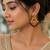 matt gold floral chandbali earrings with red beads, ruby cz stones   south indian temple jewellery for women