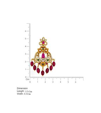 matt gold floral chandbali earrings with red beads, ruby cz stones   south indian temple jewellery for women 2