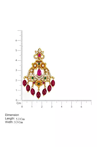 Matt gold floral chandbali earrings with red beads, ruby cz stones | south indian temple jewellery for women
