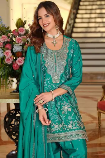 Women Ethnic Motifs Embroidered Regular Sequinned Kurta with Salwar & With Dupatta