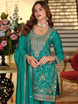 Women Ethnic Motifs Embroidered Regular Sequinned Kurta with Salwar & With Dupatta 4