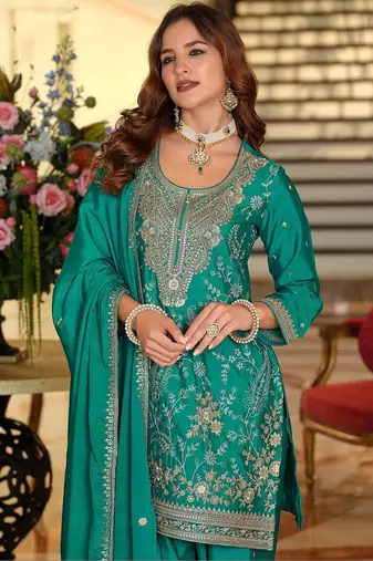 Women Ethnic Motifs Embroidered Regular Sequinned Kurta with Salwar & With Dupatta