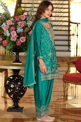 Women Ethnic Motifs Embroidered Regular Sequinned Kurta with Salwar & With Dupatta
