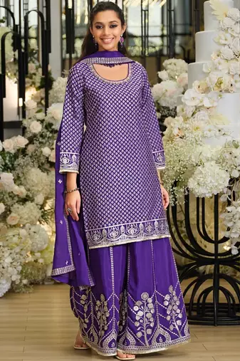 Women Ethnic Motifs Printed Regular Thread Work Kurta with Sharara & With Dupatta