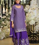 Women Ethnic Motifs Printed Regular Thread Work Kurta with Sharara & With Dupatta