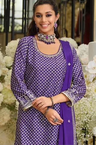 Women Ethnic Motifs Printed Regular Thread Work Kurta with Sharara & With Dupatta