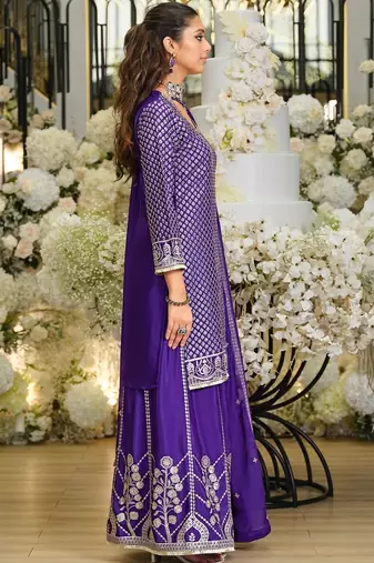 Women Ethnic Motifs Printed Regular Thread Work Kurta with Sharara & With Dupatta
