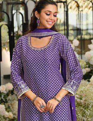 Women Ethnic Motifs Printed Regular Thread Work Kurta with Sharara & With Dupatta 5