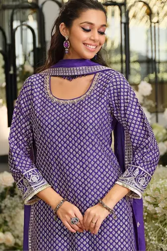 Women Ethnic Motifs Printed Regular Thread Work Kurta with Sharara & With Dupatta