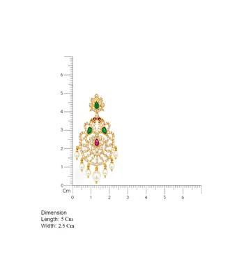gold plated cz chandbali earrings with green ruby stones & pearl drops   ethnic party wear for women 4
