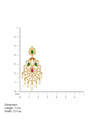 Gold plated cz chandbali earrings with green ruby stones & pearl drops | ethnic party wear for women