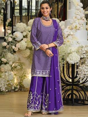 Women Ethnic Motifs Printed Regular Thread Work Kurta with Sharara & With Dupatta 6