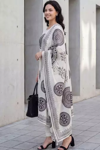 Women Ethnic Motifs Printed Regular Pure Cotton Kurta with Trousers & With Dupatta