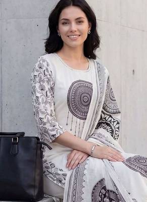 Women Ethnic Motifs Printed Regular Pure Cotton Kurta with Trousers & With Dupatta 5