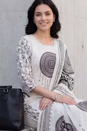 Women Ethnic Motifs Printed Regular Pure Cotton Kurta with Trousers & With Dupatta