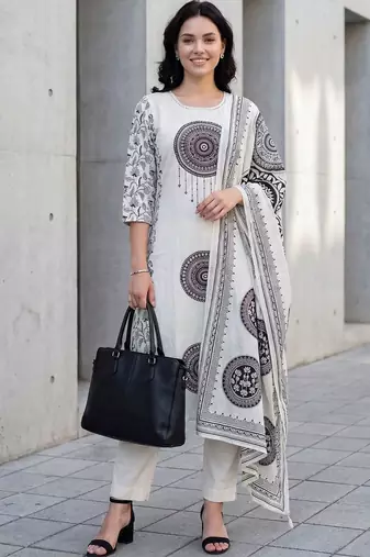 Women Ethnic Motifs Printed Regular Pure Cotton Kurta with Trousers & With Dupatta