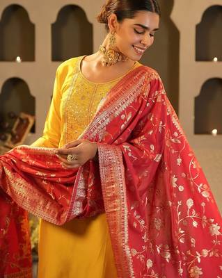 Women Ethnic Motifs Embroidered Regular Sequinned Kurta with Trousers & With Dupatta 2