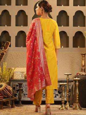 Women Ethnic Motifs Embroidered Regular Sequinned Kurta with Trousers & With Dupatta 3