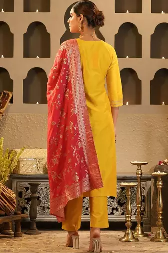 Women Ethnic Motifs Embroidered Regular Sequinned Kurta with Trousers & With Dupatta
