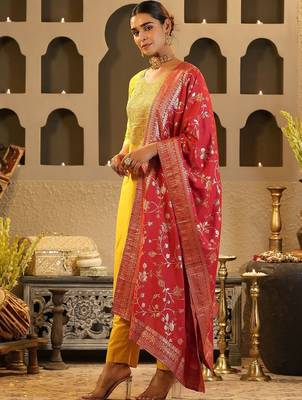 Women Ethnic Motifs Embroidered Regular Sequinned Kurta with Trousers & With Dupatta 5